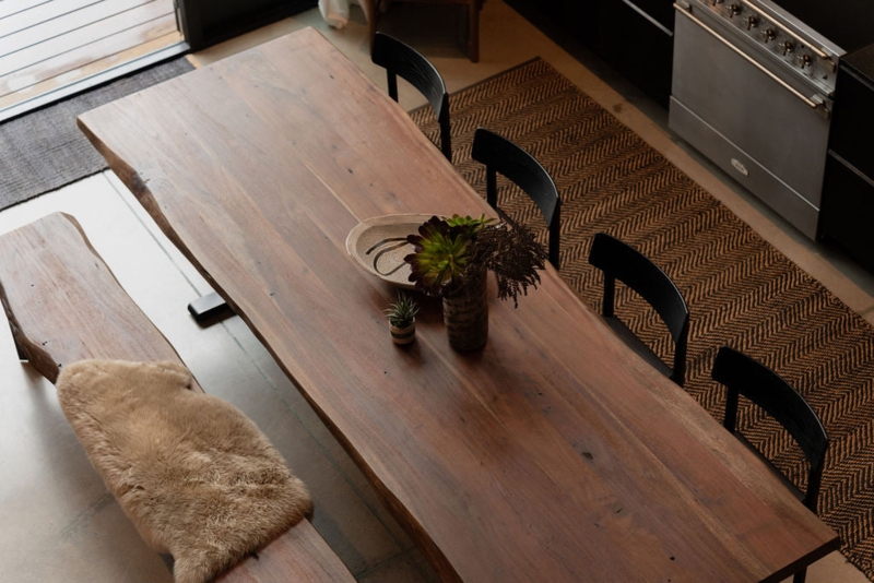 Dining Table Industrial T-Legs Live Edge Wood Thick Slab