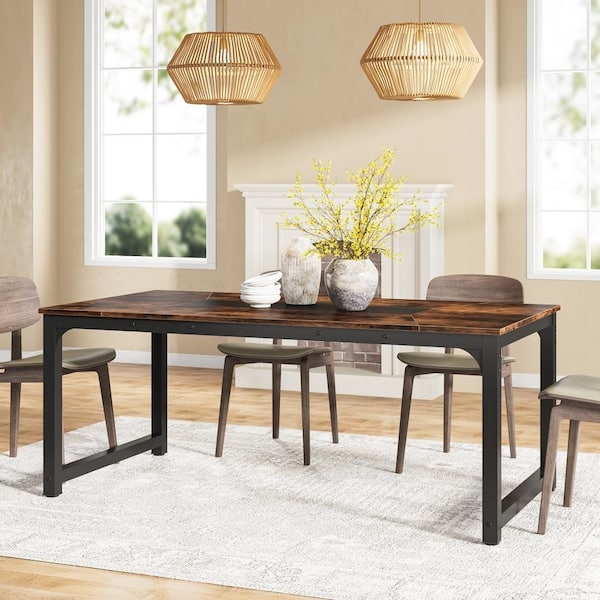 Dining Table Large 8 Seater Rustic Brown Thick Metal Legs