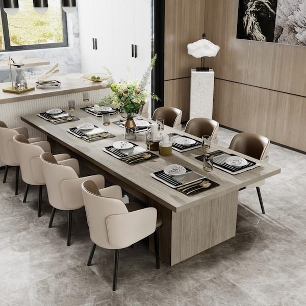 Dining Table Large Gray Wood Grain Double Pedestal Base 118 Inch