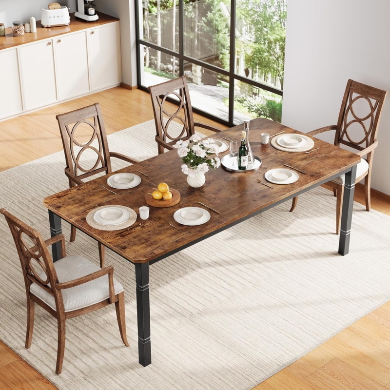 Dining Table Large Rectangular Silhouette X Shaped Legs Wood Toned