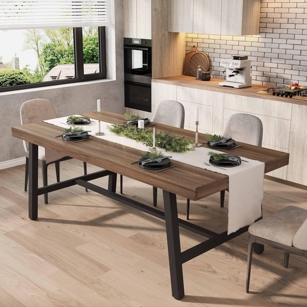 Dining Table Large Rectangular Trestle Base Herringbone Setting