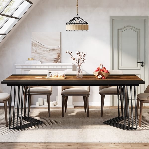 Dining Table Large Trapezoid Metal Legs Spindle Chairs
