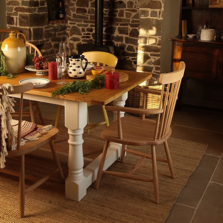 Dining Table Light Wood Refectory Style Breadboard Ends Matte (66 chars)