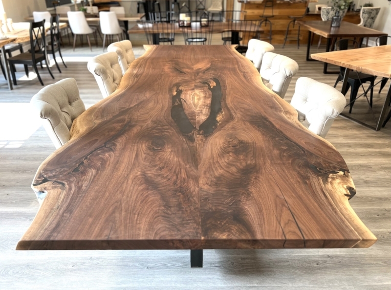 Dining Table Live Edge Walnut with Industrial Sled Legs
