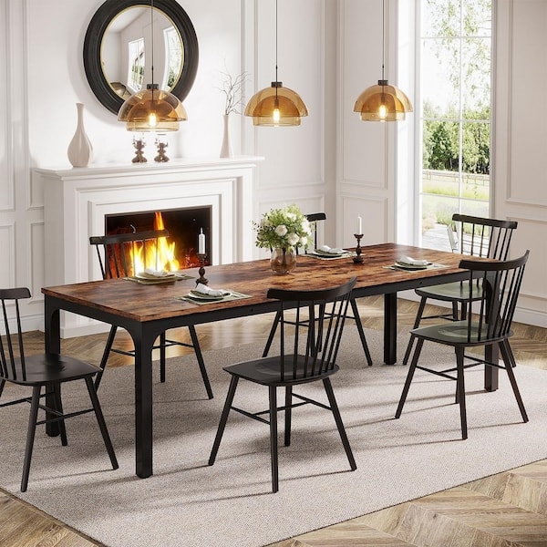 Dining Table Long Farmhouse Kitchen Table Chunky Legs Rustic Brown