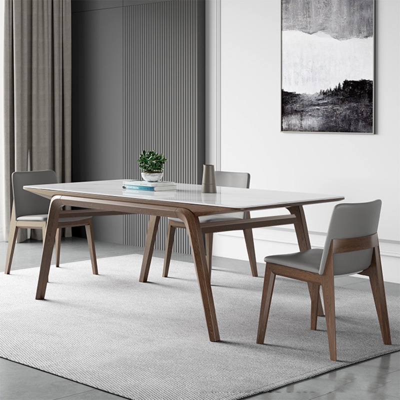 Dining Table Marble Top Sculptural Wood Legs Mid-Century Modern