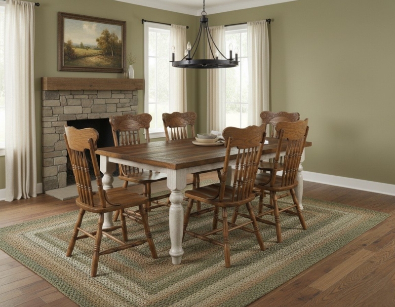 Dining Table Medium Brown Turned Legs Rectangular Farmhouse