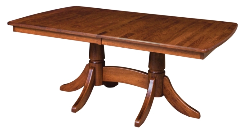 Dining Table Medium Wood Rustic Farmhouse Plank Top Double Pedestal
