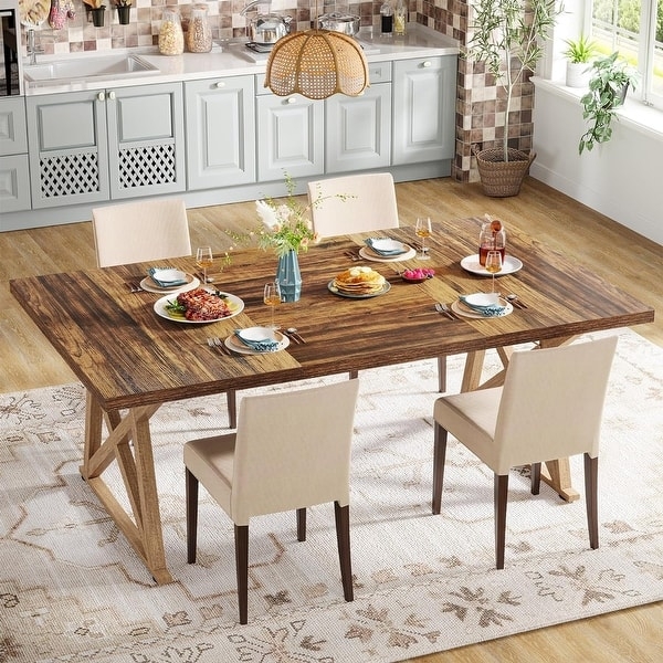 Dining Table Mid Century Modern Natural Wood Tapered Legs