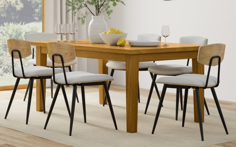 Dining Table Mid Century Modern Oak Tone Tapered Angled Legs