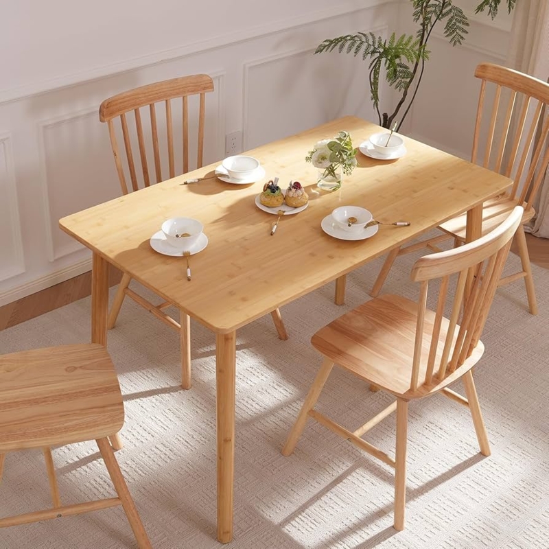 Dining Table Mid Century Modern Tapered Legs Wood Toned