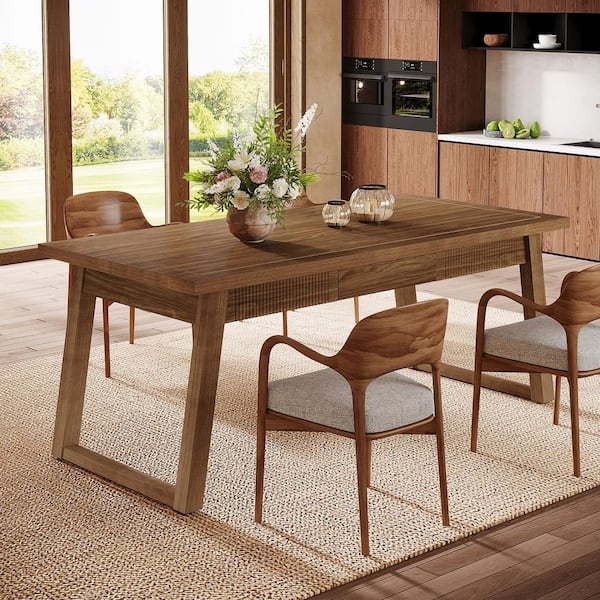 Dining Table: Mid-Century Modern Walnut Wood with Angled Legs