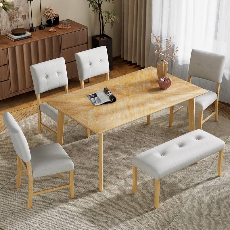 Dining Table Minimalist Natural Wash Rounded Corners Splayed Legs
