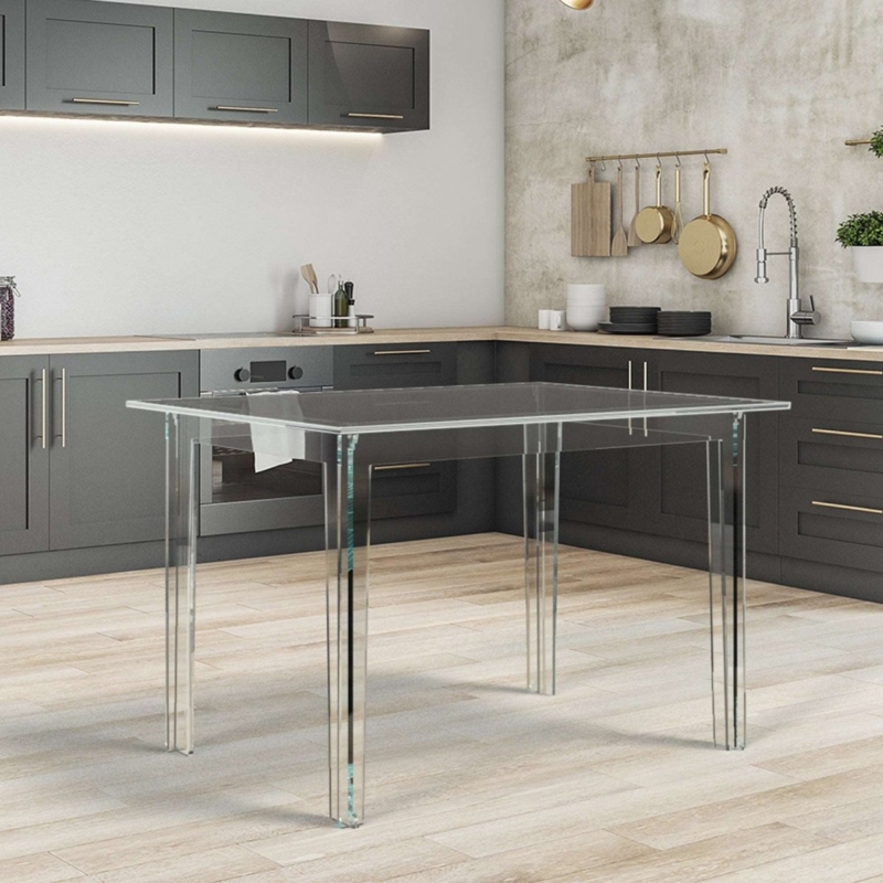 Dining Table Minimalist Waterfall Edge Thick Clear Acrylic