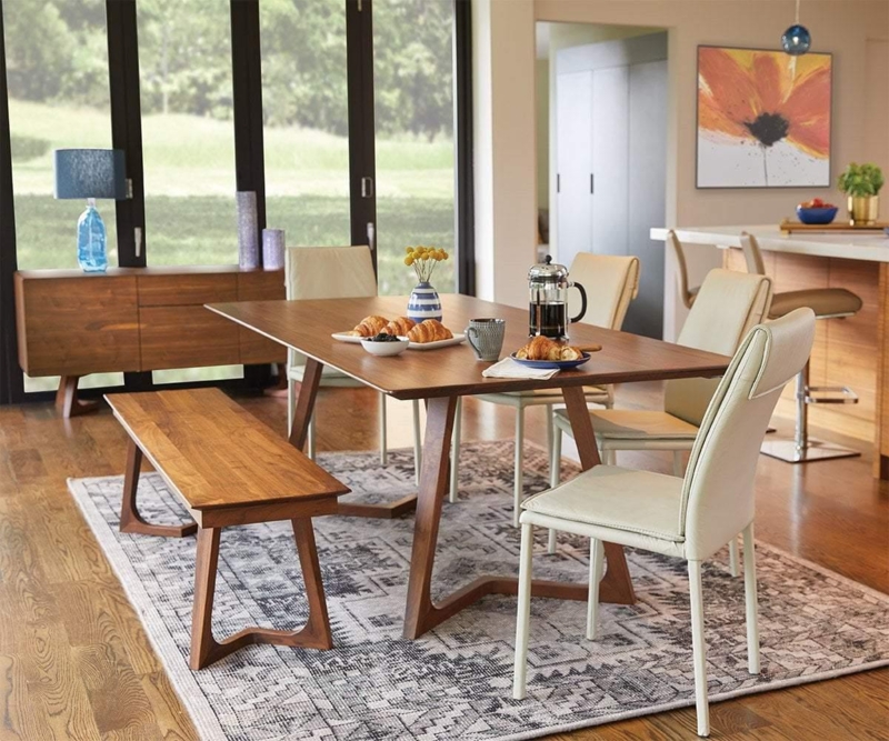 Dining Table Minimalist Wood and Metal Set with Cross-Bracing