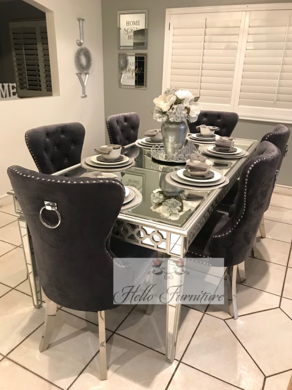 Dining Table Mirrored Rectangular Hollywood Regency Silver Finish