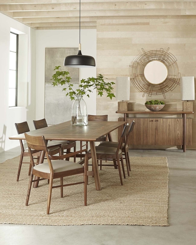 Dining Table: Modern Craftsman Style Warm Walnut with Tapered Wood Legs