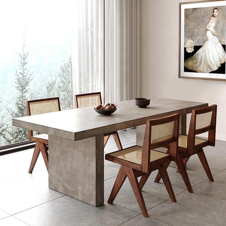 Dining Table Modern Farmhouse Concrete Look Double Pedestal Wood