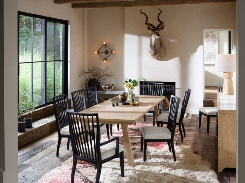 Dining Table Modern Farmhouse Dual Block Pedestals Thick Top