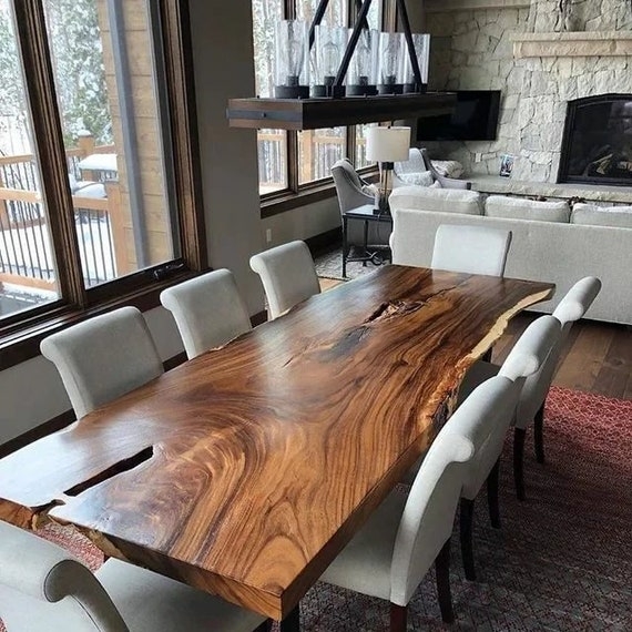 Dining Table Modern Farmhouse Live Edge Walnut U-Shaped Legs