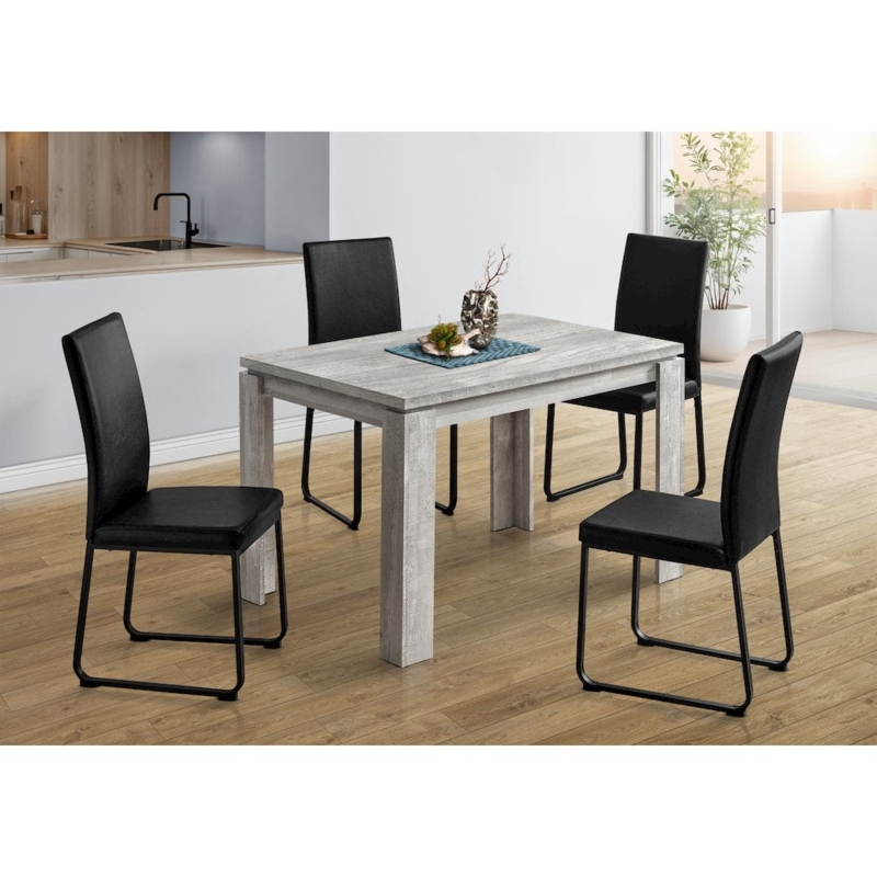 Dining Table Modern Grey Laminate Top Silver Metal Legs