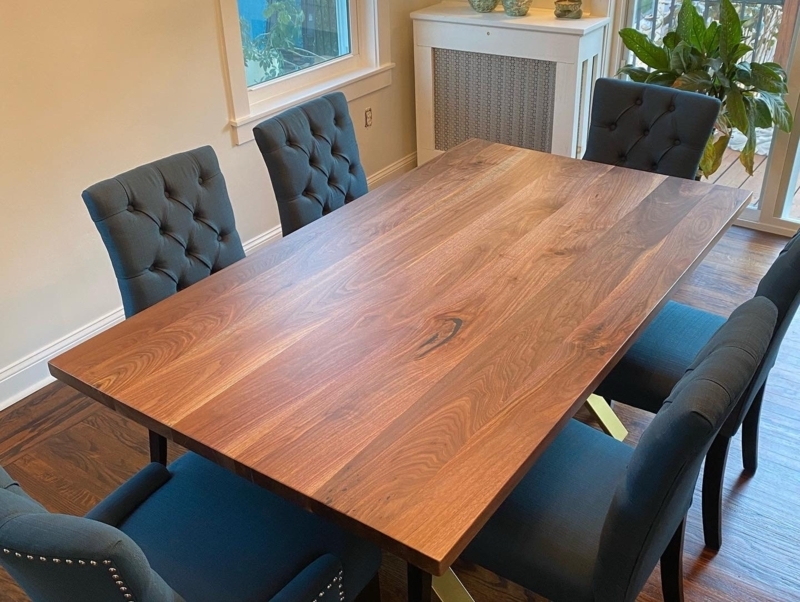 Dining Table: Modern Industrial Live Edge Wood with Metal Trapezoid Base