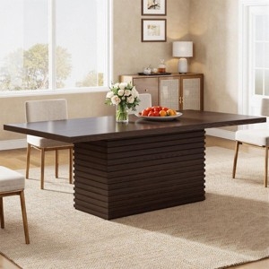 Dining Table Modern Rectangular Wood with Solid Block Leg Base