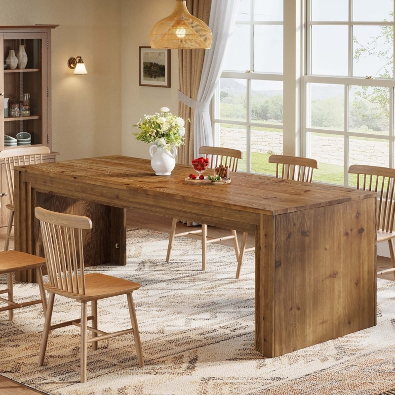Dining Table Modern Rustic Chunky Legs Light Wood Toned