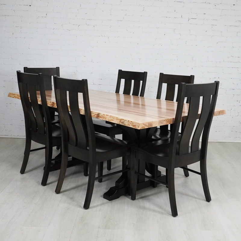 Dining Table Modern Rustic Live Edge with Upholstered Chairs