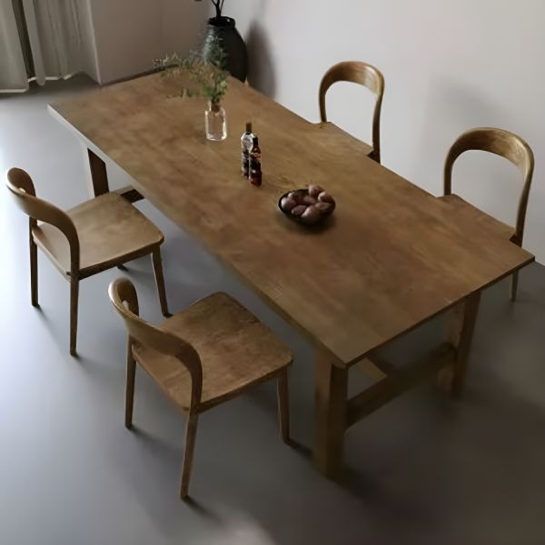 Dining Table Modern Wood Trestle Base Dark Brown Rectangular