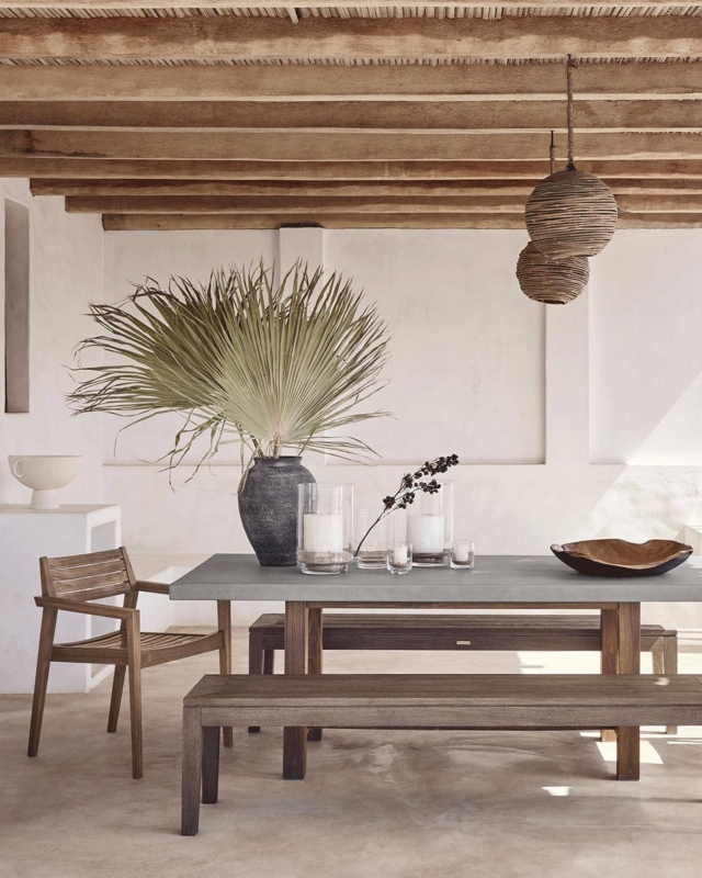 Dining Table Monolithic Patio Styling Grey Concrete Chunky Legs Outdoor