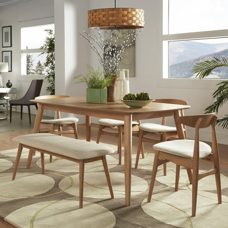 Dining Table Natural Finish Wood Grain Rectangular Tapered Legs