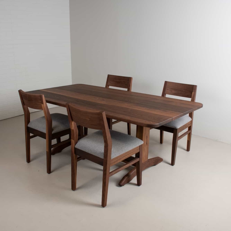 Dining Table Natural Wood Grain Trestle Base Thick Tabletop Detail