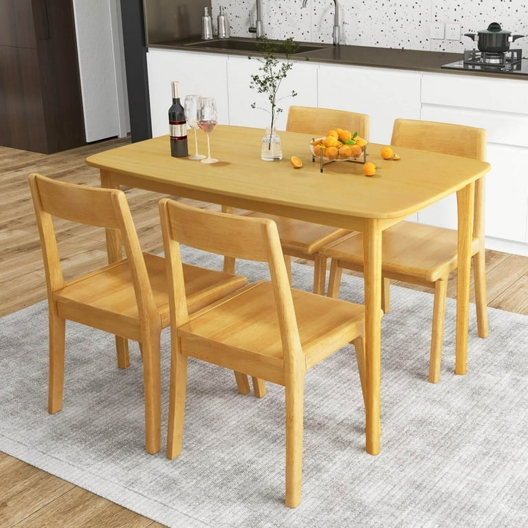 Dining Table Natural Wood Tapered Legs Rounded Corners Farmhouse