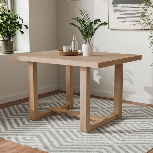 Dining Table Natural Wood Trestle Base Rectangular Modern Scandinavian