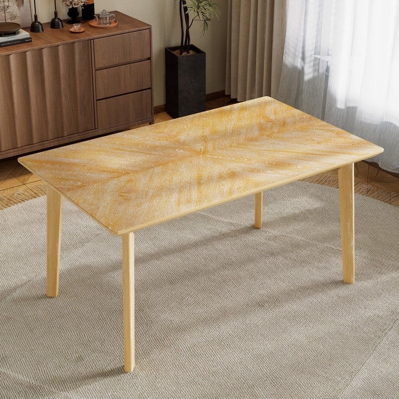 Dining Table Natural Wood Wash Tapered Legs Scandinavian Style Airy