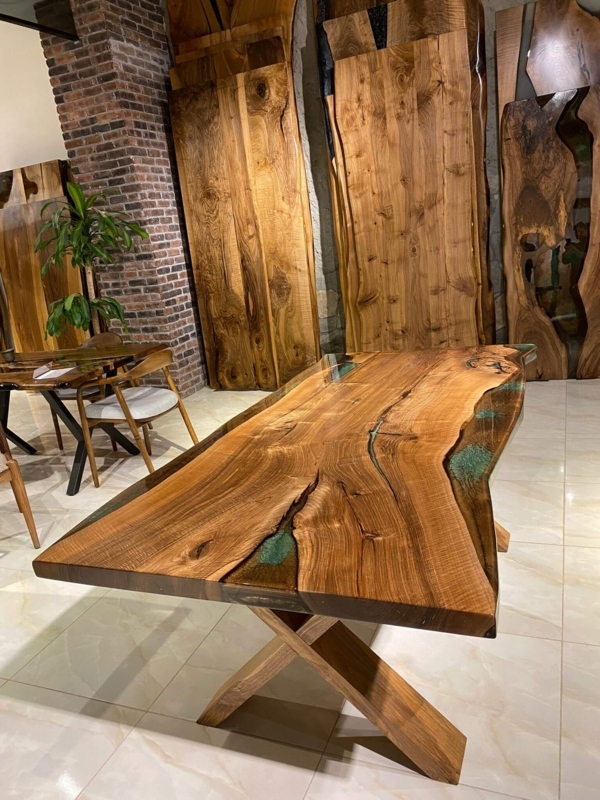 Dining Table Organic Modern Live Edge Walnut Metal Legs