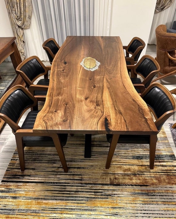 Dining Table: Organic Modern Thick Wood Top with Sculptural Legs Design