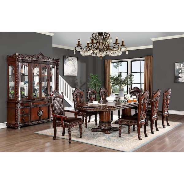 Dining Table Oval Double Pedestal Scrolled Feet Brown Cherry