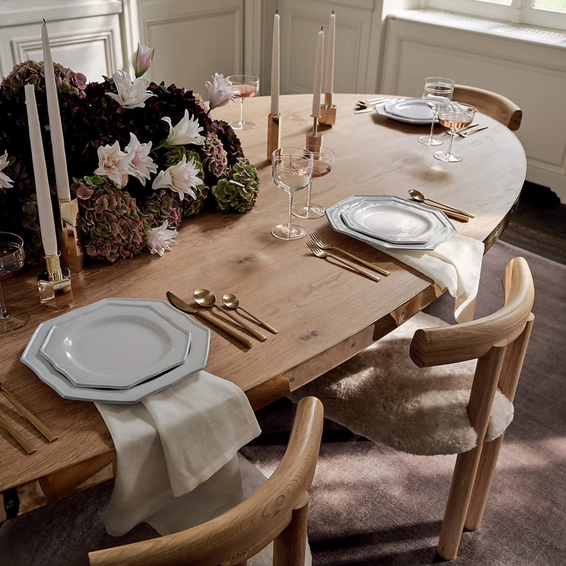 Dining Table Oval Pill Shaped Pedestal Legs Organic Modern