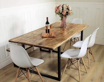 Dining Table Plank Construction Metal Legs Herringbone Floor