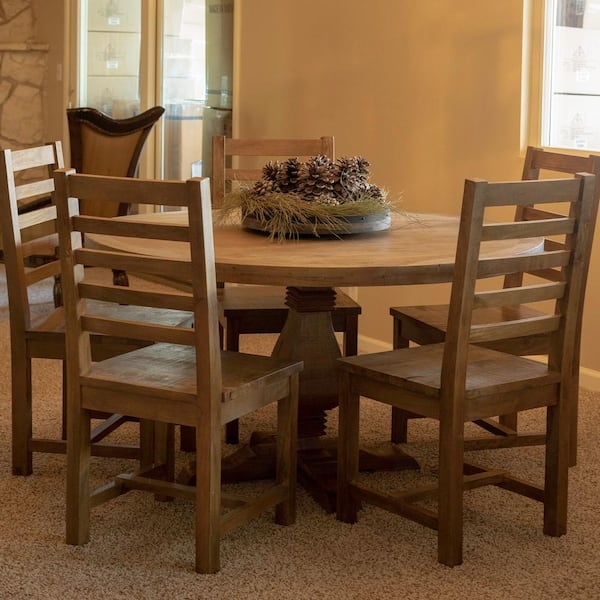Dining Table Radial Wood Grain Top Neutral Brown Modern Farmhouse
