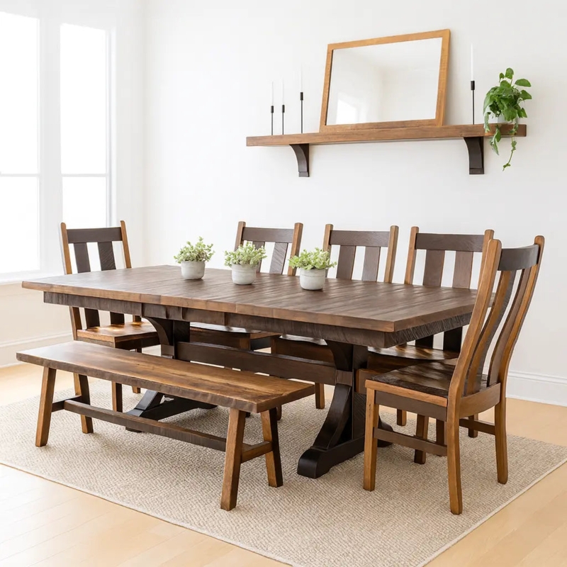 Dining Table Reclaimed Wood Look Extendable Ends Modern Farmhouse Rustic