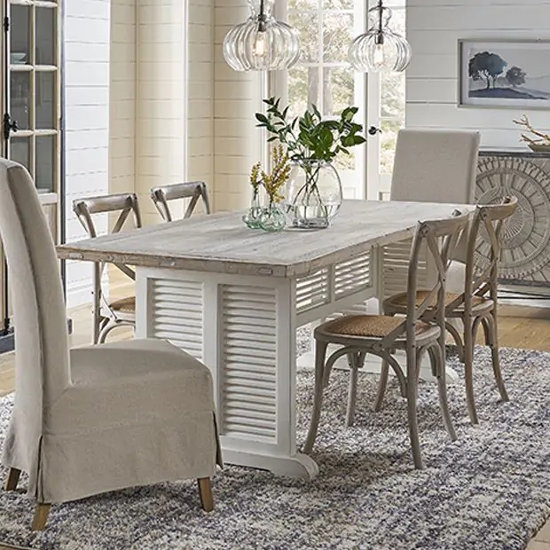Dining Table Reclaimed Wood Trestle Base Plank Top Rustic