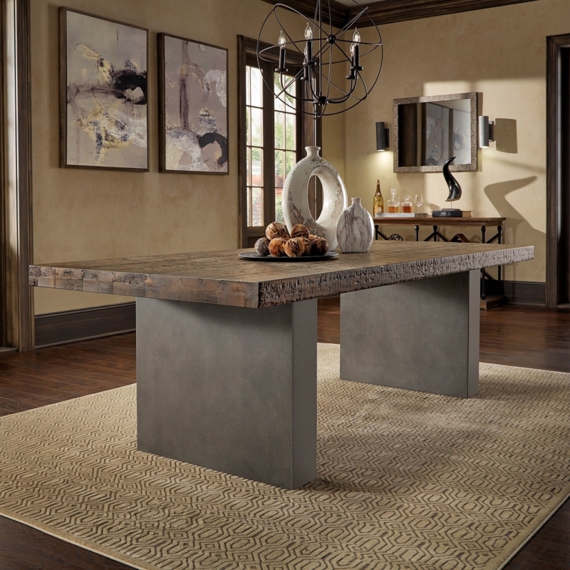 Dining Table Reclaimed Wood X-Frame Concrete Top Trestle Base