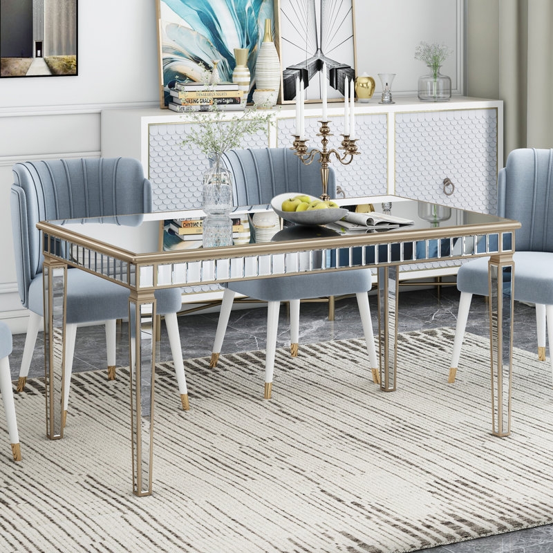 Dining Table Rectangular Antique Mirrored Distressed Texture