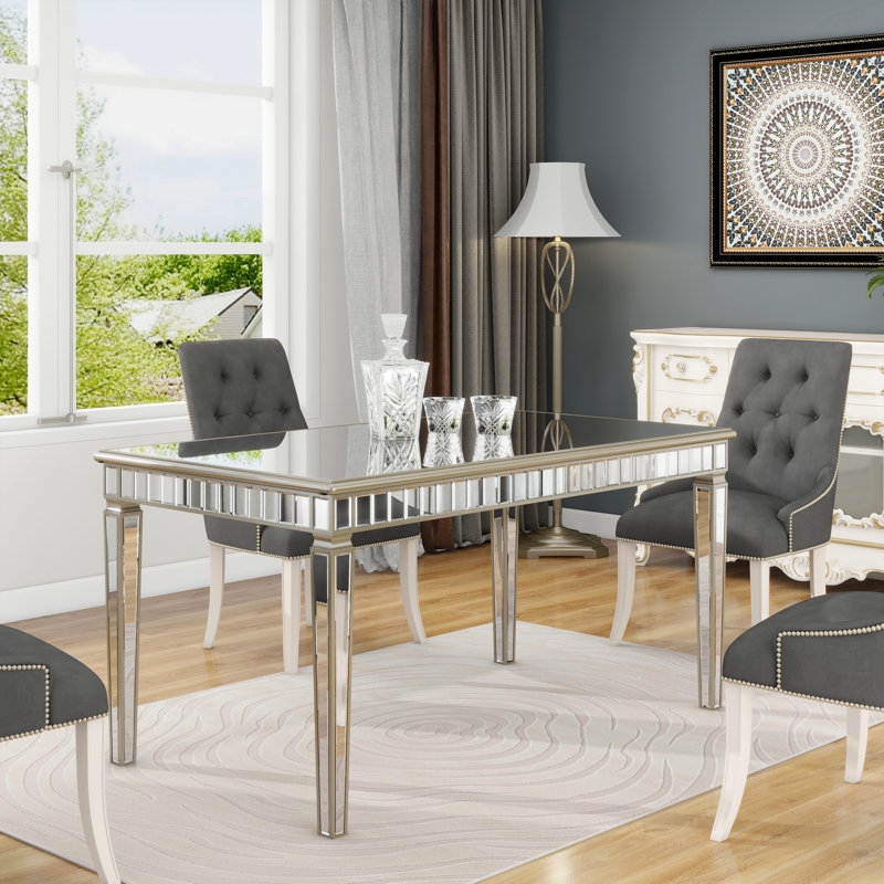 Dining Table Rectangular Antique Mirrored Faceted Prismatic Legs