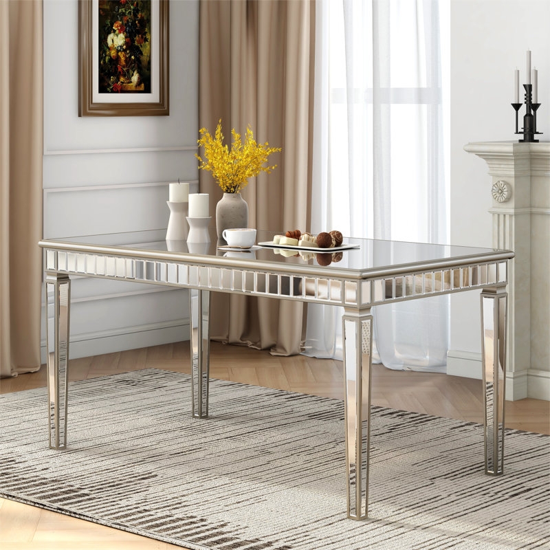Dining Table Rectangular Antique Mirrored Panels Beveled Edges
