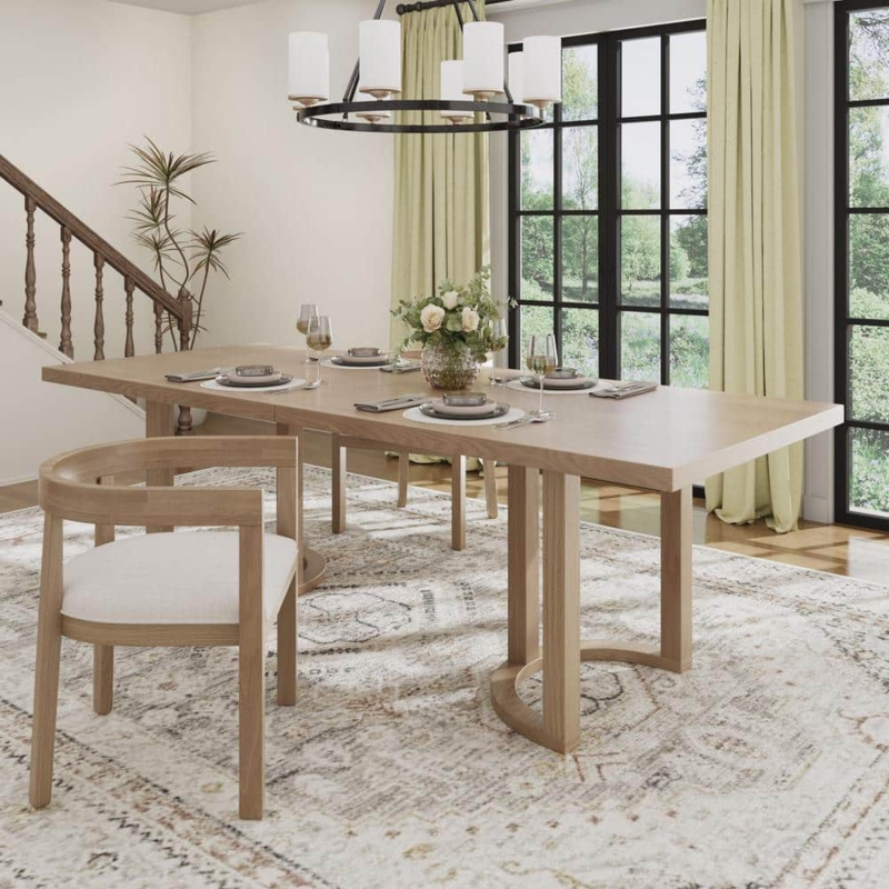 Dining Table Rectangular Light Ash Wood with Flared Double Pedestal