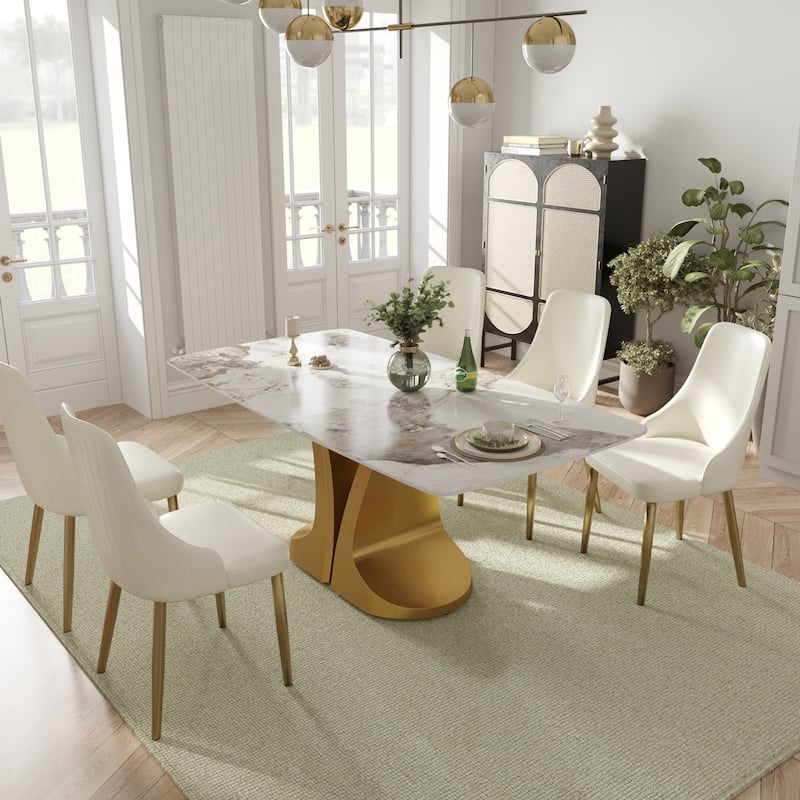 Dining Table Rectangular Sintered Stone Sculptural Gold Base